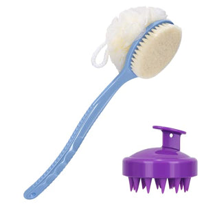 SetSail 2 Pack Shower Body Brush with Bristles and Loofah & Hair Scalp Massager Shampoo Brush, Long Handle Back Scrubber for Shower, Soft Silicone Hair Scalp Scrubber, Dry and Wet Hair Brush