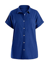 Load image into Gallery viewer, Runcati Womens Linen Button Down Shirts Cotton V Neck Loose Blouse Short Sleeve Casual Work Tunic Tops with Pocket
