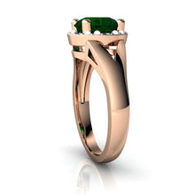 Load image into Gallery viewer, 14kt Rose Gold Lab Emerald and Diamond 8mm Round Halo Split Band Ring - Size 6
