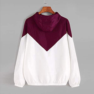 perfectCOCO Sport Coat Women Long Sleeve Patchwork Thin Jacket Hooded Zipper Outwear Hoodie Sweatshirt Red