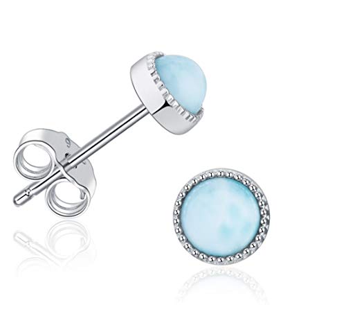 Women Larimar Stud Earrings SterlingSilver Jewelry Handmade Natural Blue Gemstone Earrings for Women and Girl
