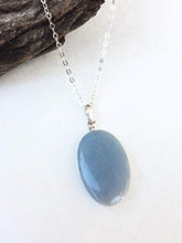 Load image into Gallery viewer, Oval Celestite Silver pendant, Natural Celestite pendant, Tiny oval celestite/Angelite silver pendant, Throat chakra, Light blue, zen, gift
