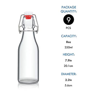 8oz Swing Top Bottles - Glass Beer Bottle with Airtight Rubber Seal Flip Caps for Home Brewing Kombucha, Beverages, Oil, Vinegar, Water, Soda, Kefir (9 Pack)