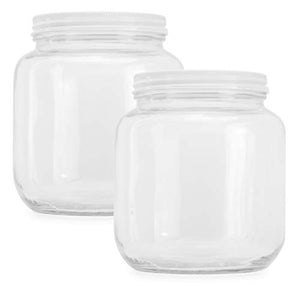 Clear Half Gallon Wide-mouth Glass Jars (2-Pack), 64-Ounce / 2-Quart Capacity with Metal Lids, BPA-Free