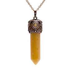 Load image into Gallery viewer, Bivei Retro Antique Brass Chakra Necklace Hexagonal Prism Gemstone Quartz Crystal Stone Healing Pendant (Yellow Chalcedony)

