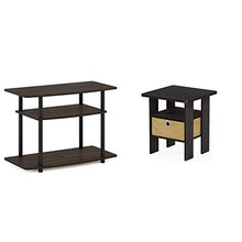 Load image into Gallery viewer, FURINNO Turn-N-Tube No Tools 3-Tier TV Stands, Dark Brown/Black &amp; End Table Bedroom Night Stand w/Bin Drawer, Espresso/Brown
