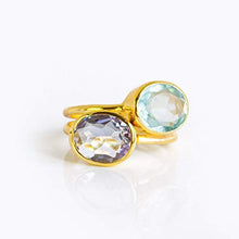 Load image into Gallery viewer, Emerald Quartz ring, stackable ring, Vermeil Gold or silver, bezel set ring, oval ring, green gemstone ring, May Birthstone ring
