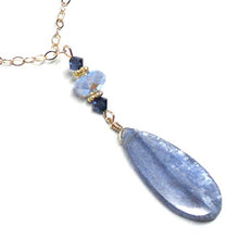 Load image into Gallery viewer, Ice Blue Kyanite Flat Teardrop Chain Necklace Sterling Silver or Gold-Filled
