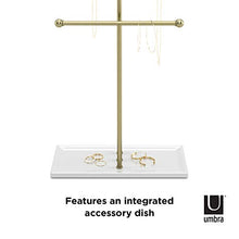 Load image into Gallery viewer, Umbra Trigem Hanging Organizer – 3 Tier Table Top Necklace Holder, Box Display with Jewelry Tray Base, Brass
