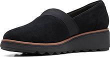 Load image into Gallery viewer, Clarks Women's Sharon Pump Loafer, Black Suede, 9
