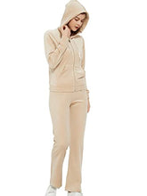 Load image into Gallery viewer, Woolicity Womens Sweatsuits Set Velour Tracksuit 2 Piece Outfits Set Zip Up Hoodies and Pants Sportswear Jogging Set Beige
