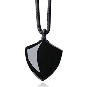 COAI Black Obsidian Shield of Faith Pendant Amulet Necklace Mens Womens