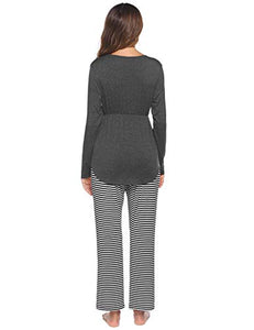 Ekouaer Labor/Delivery/Nursing Maternity Pajamas Set Home, Deep V Neck Nursing Shirt, Adjustable Size Pregnancy Shorts (Dark Grey XL)