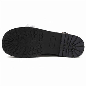 100FIXEO Women Fashion Flats Heel Bow Rivet Buckle Strap Platform Ruffles Round Toe Elegant Mary Janes Shoes (Black, 8.5)