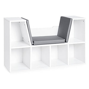 Best Choice Products Multi-Purpose 6-Cubby Kids Bedroom Storage Organizer Bookcases Shelf Furniture Decoration w/Cushioned Reading Nook, White