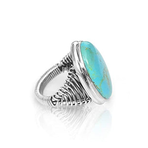 YoTreasure 18x24 mm 925 Sterling Silver Mohave Turquoise Ring Jewelry