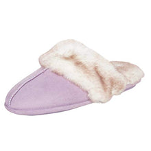 Load image into Gallery viewer, Jessica Simpson Women's Comfy Faux Fur House Slipper Scuff Memory Foam Slip on Anti-skid Sole, Lilac, Large
