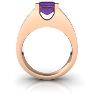 14kt White Gold Amethyst 9x7mm Emerald_Cut Men's Ring - Size 8.5