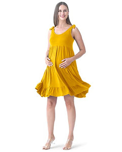 Rnxrbb Summer Maternity Dress Casual Sundress Cute Tank Maternity Sleeveless Short Clothes for Beach Daily Wear,Ginger Yellow M