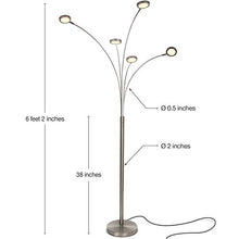 Load image into Gallery viewer, Brightech Orion 5 - Super Bright, Modern LED Arc Lamp - 5 Adjustable Arms &amp; Light Heads Arch Over the Couch - Standing Tree Lamp for Living Rooms - Hanging Lighting - Satin Nickel (Silver)
