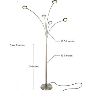 Brightech Orion 5 - Super Bright, Modern LED Arc Lamp - 5 Adjustable Arms & Light Heads Arch Over the Couch - Standing Tree Lamp for Living Rooms - Hanging Lighting - Satin Nickel (Silver)