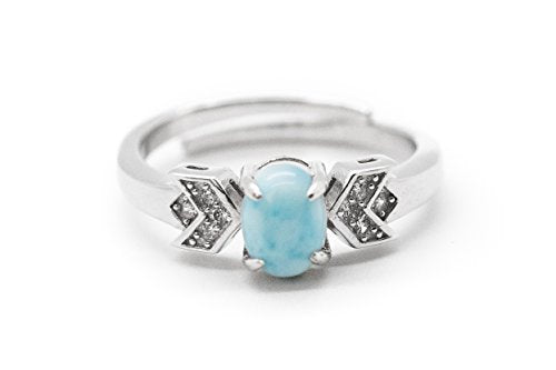 AZIEL Natural Larimar 925 Sterling Silver Larimar Ring Size Adjustable Antique Style