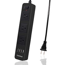 Load image into Gallery viewer, 2 Prong Power Strip, 3-Outlet Surge Protector Power Strip with 4 USB Charging Ports, 6.6ft Extension Long Cord for Smartphone Home Indoor Office Desktop, Black
