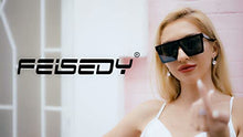 Load image into Gallery viewer, FEISEDY Fashion Siamese Lens Sunglasses Women Men Succinct Square Style UV400 B2470 (Black &amp; Marbling, 60)
