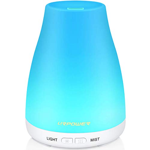 URPOWER 2nd Version Essential Oil Diffuser Aroma Essential Oil Cool Mist Humidifier with Adjustable Mist Mode,Waterless Auto Shut-Off and 7 Color LED Lights Changing for Home (White)
