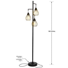 Load image into Gallery viewer, Brightech Teardrop - Floor Lamp Matches Industrial, Farmhouse &amp; Rustic Living Rooms – Standing Tree Lamp with 3 Elegant Cage Heads &amp; Edison LED Bulbs - Tall Vintage Pole Light - Black
