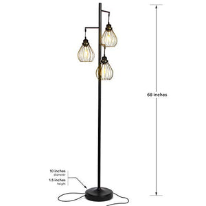 Brightech Teardrop - Floor Lamp Matches Industrial, Farmhouse & Rustic Living Rooms – Standing Tree Lamp with 3 Elegant Cage Heads & Edison LED Bulbs - Tall Vintage Pole Light - Black