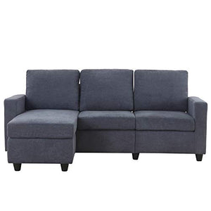 HONBAY Convertible Sectional Sofa Couch, L-Shaped Couch with Modern Linen Fabric for Small Space Dark Grey