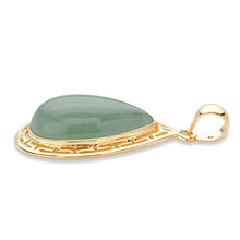 Load image into Gallery viewer, 14K Yellow Gold over Sterling Silver Pear Shaped Genuine Green Jade Cutout Halo Pendant (33mm)
