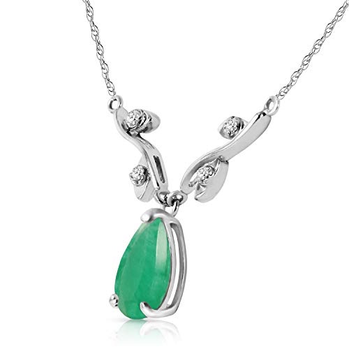 Galaxy Gold 1.02 ct 14k White Gold Drop Necklace with Genuine Diamonds & Pear-Shaped Natural Emerald 4273W (24)
