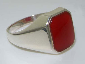 Gents Solid 925 Sterling Silver Natural Carnelian Mens Signet Ring - Size 13 - Sizes 6 to 13 Available