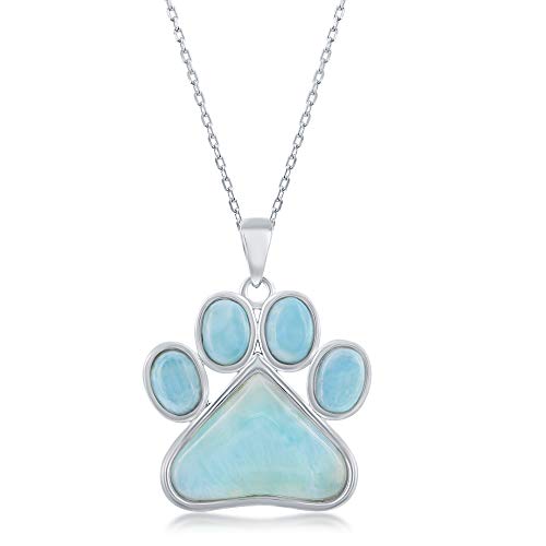 Sterling Silver Natural Larimar Paw Print 18