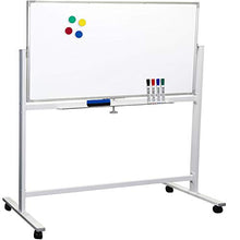 Load image into Gallery viewer, Large 48"x32" White Board on Wheels: 1 Reversible Magnetic Dry Erase Board with Rolling Stand, 4 Dry Erase Markers, 1 Eraser, 4 Magnets, 1 Marker Tray
