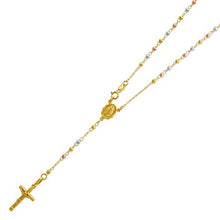 Load image into Gallery viewer, DoubleAccent Solid 14K Tri-Color Gold Chain Cross Necklace DC Bead Rosary Necklace (16, 18, 20, 24, 26"), 20"
