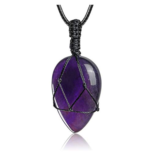Load image into Gallery viewer, PESOENTH Amethyst Necklace Purple Quartz Crystal Dowsing Pendulum Divination Healing Necklace Cord,Natural Gemstone Teardrop Pointed Reiki Chakra Pendant