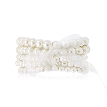 Load image into Gallery viewer, 5 Pcs Faux Pearl Bracelet Set for Women Beaded Stretch Strand Bracelets for Bridal Party (White)

