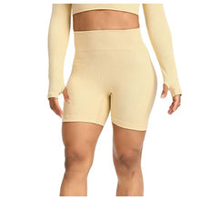 Load image into Gallery viewer, Aniywn Women's High Waist Skinny Sports Biker Shorts Solid Rib Knit Workout Running Seamless Yoga Shorts Gym Pants Beige
