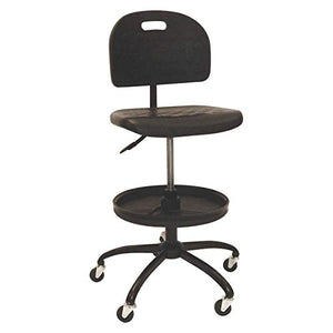 Black Polyurethane Swivel Shop Chair with Foot Tray. Ergonomic Chair for Home, Office, Workplace, School. Comfort Computer Chair. Task Desk Chair