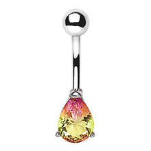 Load image into Gallery viewer, Amelia Fashion 14 Gauge Teardrop Watermelon Synthetic Tourmaline Navel Ring 316L Surgical Steel (Steel &amp; Watermelon)
