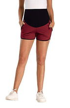 Load image into Gallery viewer, PACBREEZE Women&#39;s Maternity Shorts Over Belly Pregnancy Activewear Workout Running Athletic Lounge Shorts(Black Burgundy, Large)
