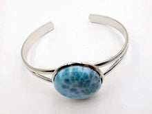 Load image into Gallery viewer, Something Blue Larimar Bracelet Big Bold Wedding Special Day Cuff Dolphin Ocean Lovers Silvertone

