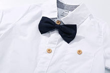 Load image into Gallery viewer, Baby Boys Gentleman Outfits Suits, Infant Short Sleeve Shirt+Bib Pants+Bow Tie Overalls Clothes Set White
