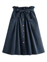 Load image into Gallery viewer, SweatyRocks Women's Vintage Button Front Belted Elastic Waist Midi Skirt with Pocket Navy L
