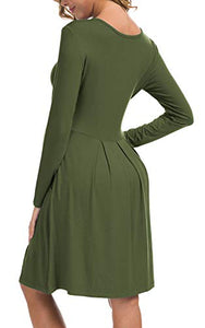 LILBETTER Women's Long Sleeve Simple Loose Casual Dress with Pockets (Olive,Medium)