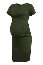 Load image into Gallery viewer, Smallshow Women&#39;s Short Sleeve Maternity Dress Ruched Pregnancy Clothes Medium Army Green

