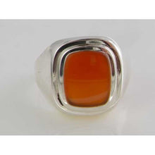 Load image into Gallery viewer, Gents Solid 925 Sterling Silver Natural Carnelian Mens Signet Ring - Size 11 - Sizes 6 to 13 Available
